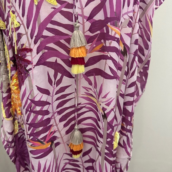 Taj by Sabrina Crippa Beautiful Beaded Lilac Palm Leaf Silk Kaftan -NWT - Picture 3 of 16
